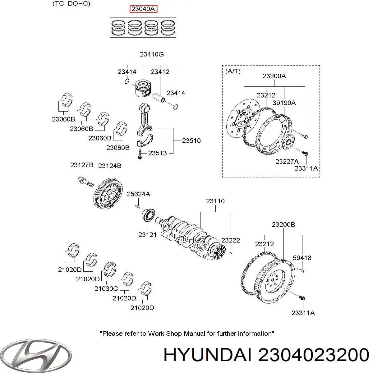 Juego de anillos de pistón, motor, STD 2304023200 Hyundai/Kia