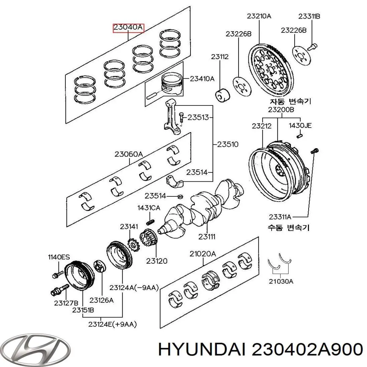 230402A900 Hyundai/Kia juego de aros de pistón, motor, std
