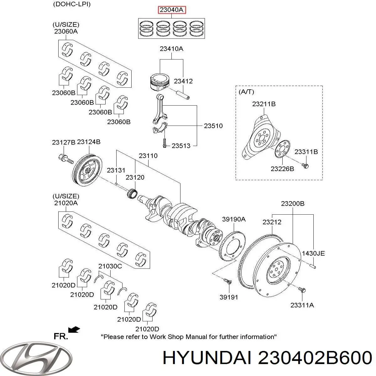 230402B600 Hyundai/Kia juego de aros de pistón, motor, std