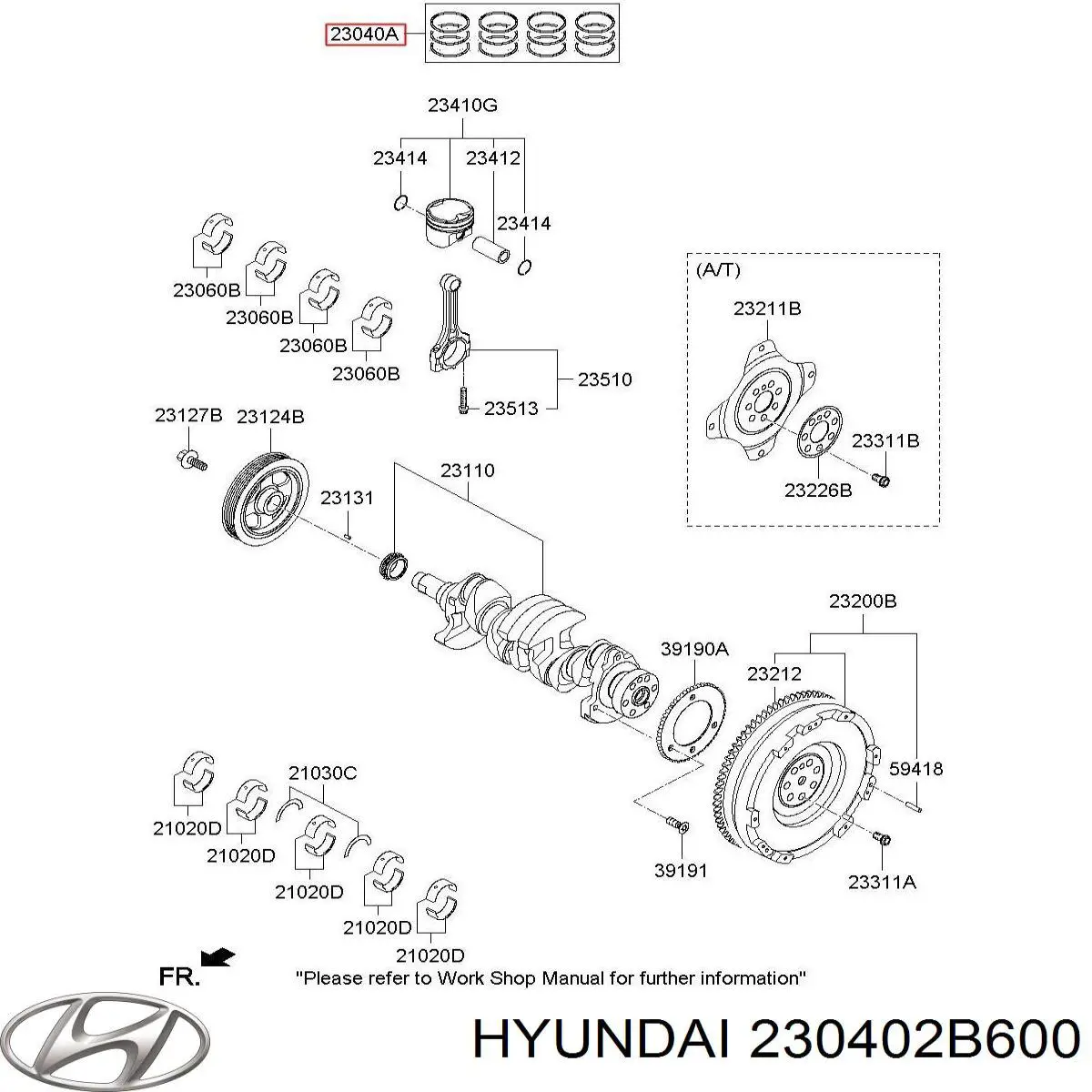 Comprar 230402B600 Hyundai/Kia Juego de anillos de pistón, motor, STD