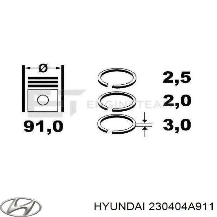 230404A911 Hyundai/Kia juego de aros de pistón de motor, cota de reparación +0,25 mm
