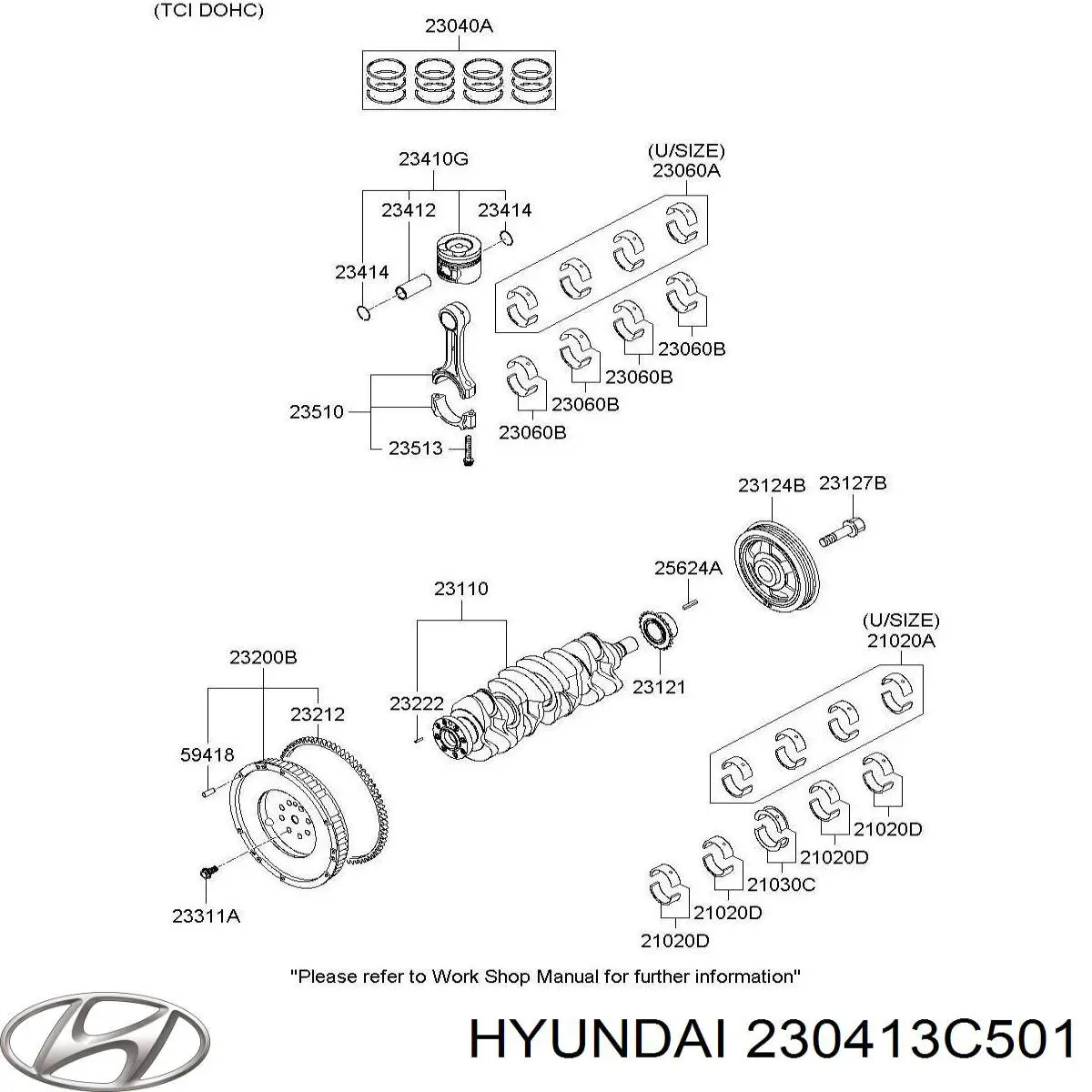 Pistón con pines sin anillos, STD Hyundai Santa Fe 2 