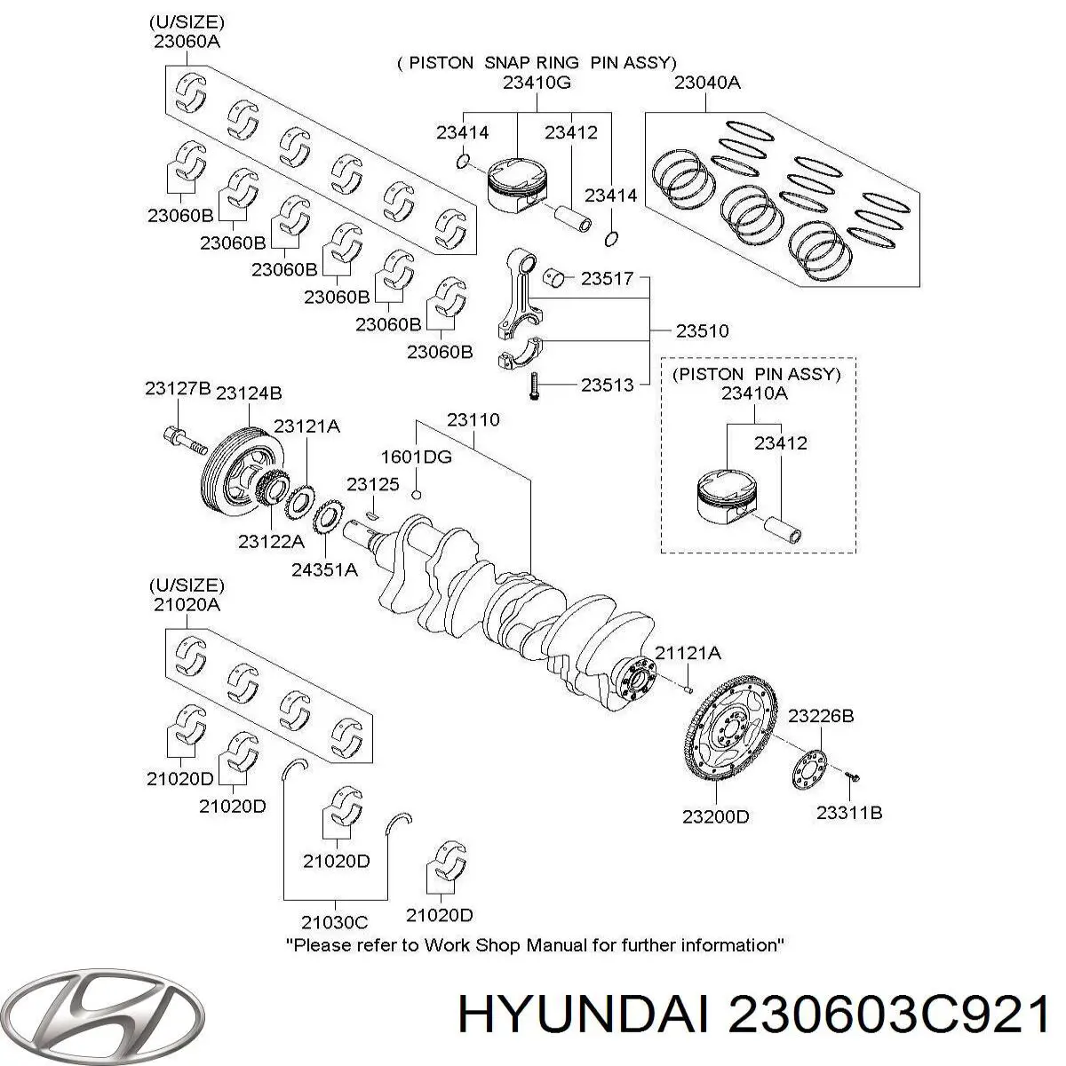 230603C921 Hyundai/Kia juego de cojinetes de biela, compresor, cota de reparación +0,25 mm