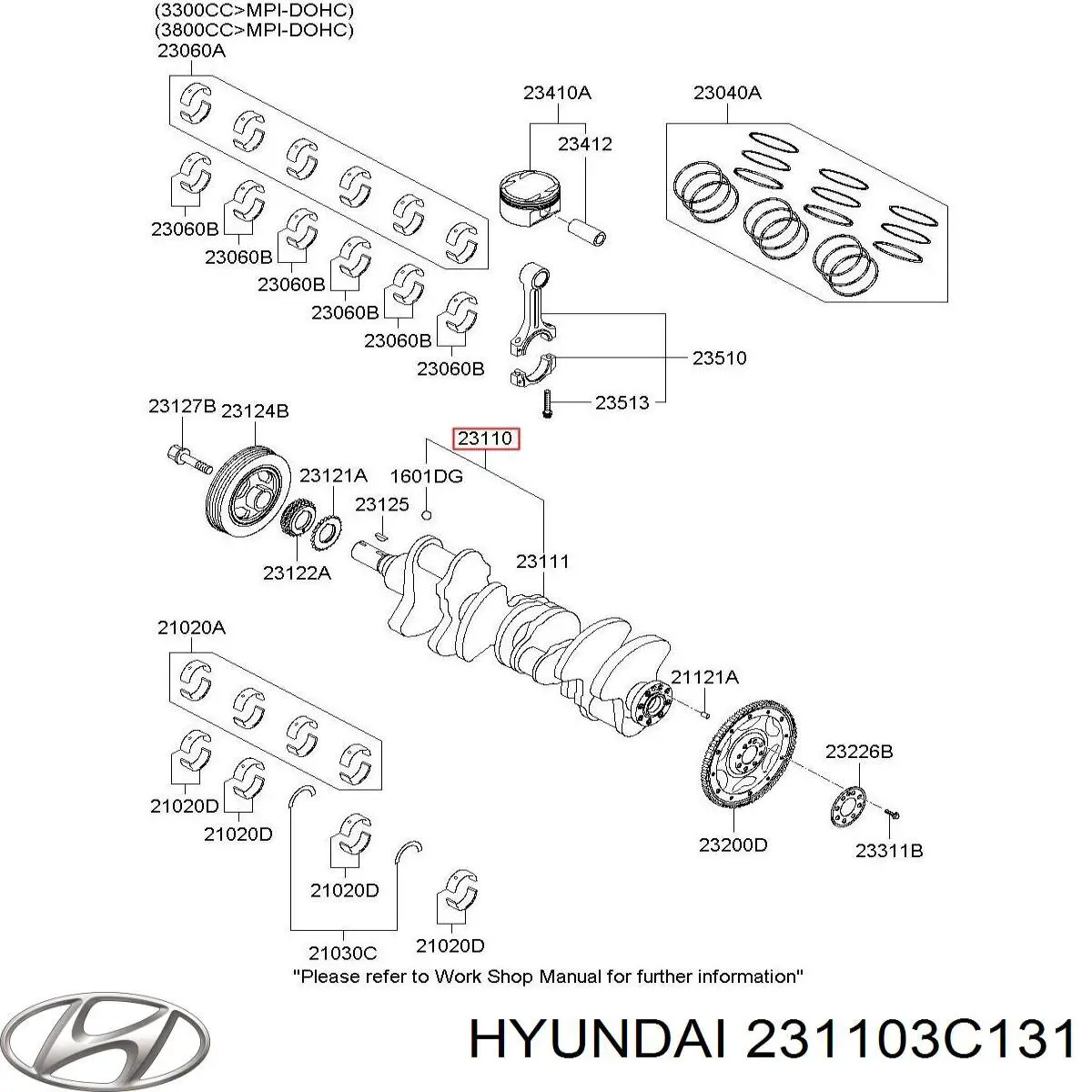 Comprar 231103C131 Hyundai/Kia Cigüeñal