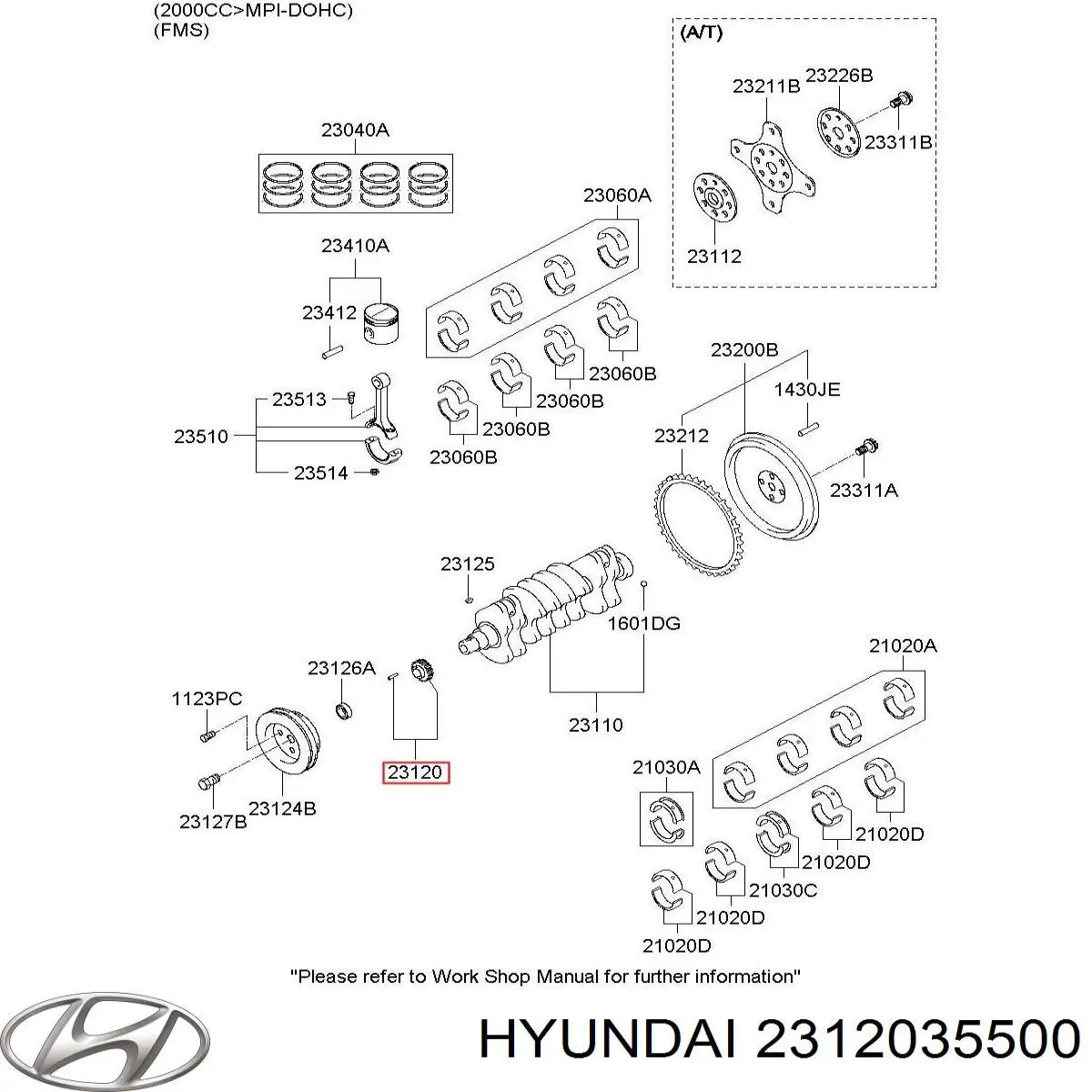 2312035500 Hyundai/Kia rueda dentada, cigüeñal