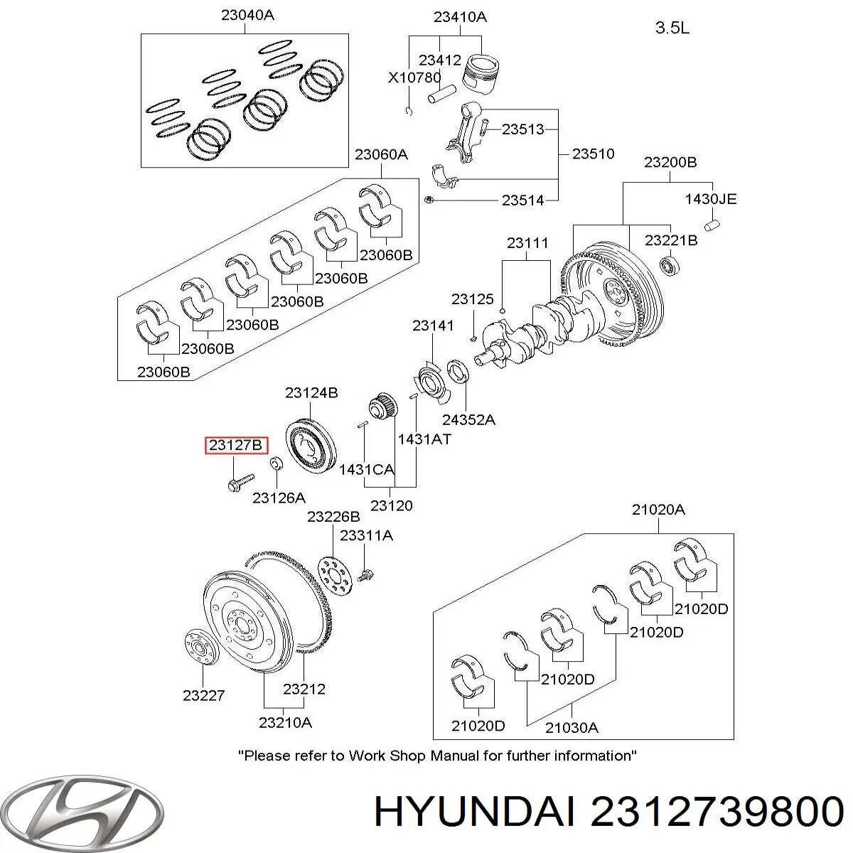 2312739801 Hyundai/Kia perno de la polea del cigüeñal