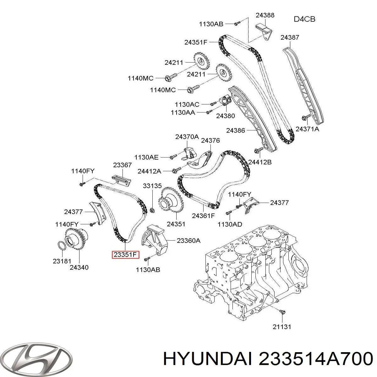 Cadena de distribución inferior para Hyundai H-1 STAREX (TQ)
