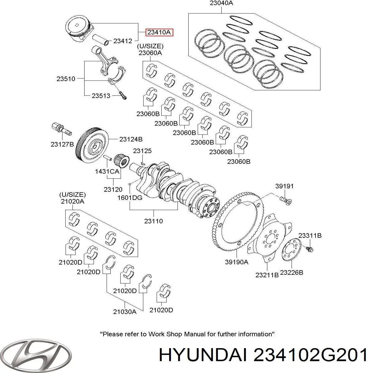 Pistón con pines sin anillos, STD para Hyundai H-1 STAREX (TQ)