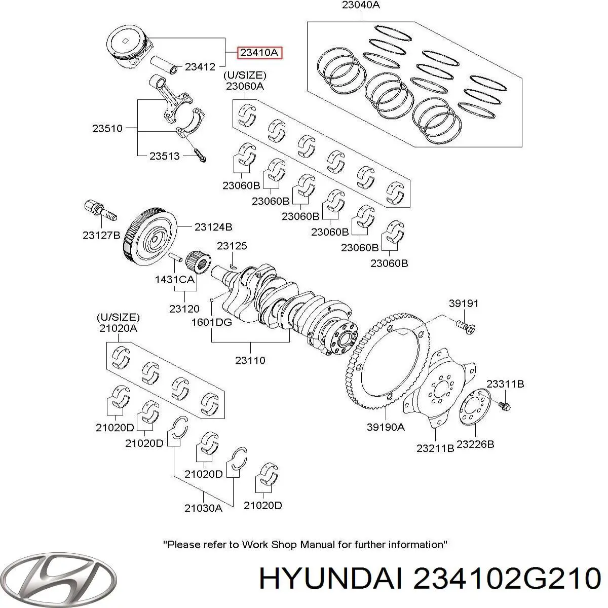 234102G210 Hyundai/Kia pistón con bulón sin anillos, std