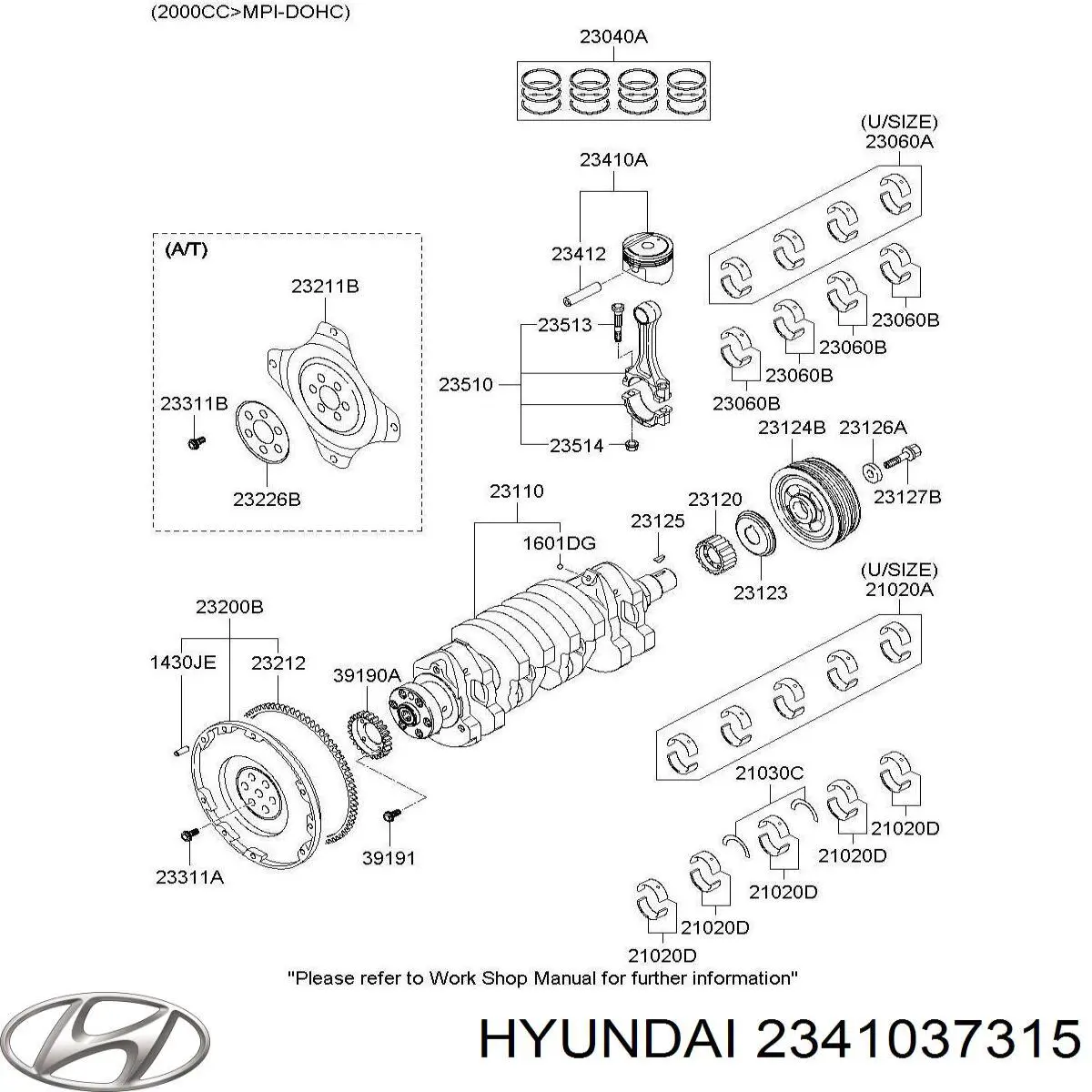 2341037310 Hyundai/Kia pistón con bulón sin anillos, std