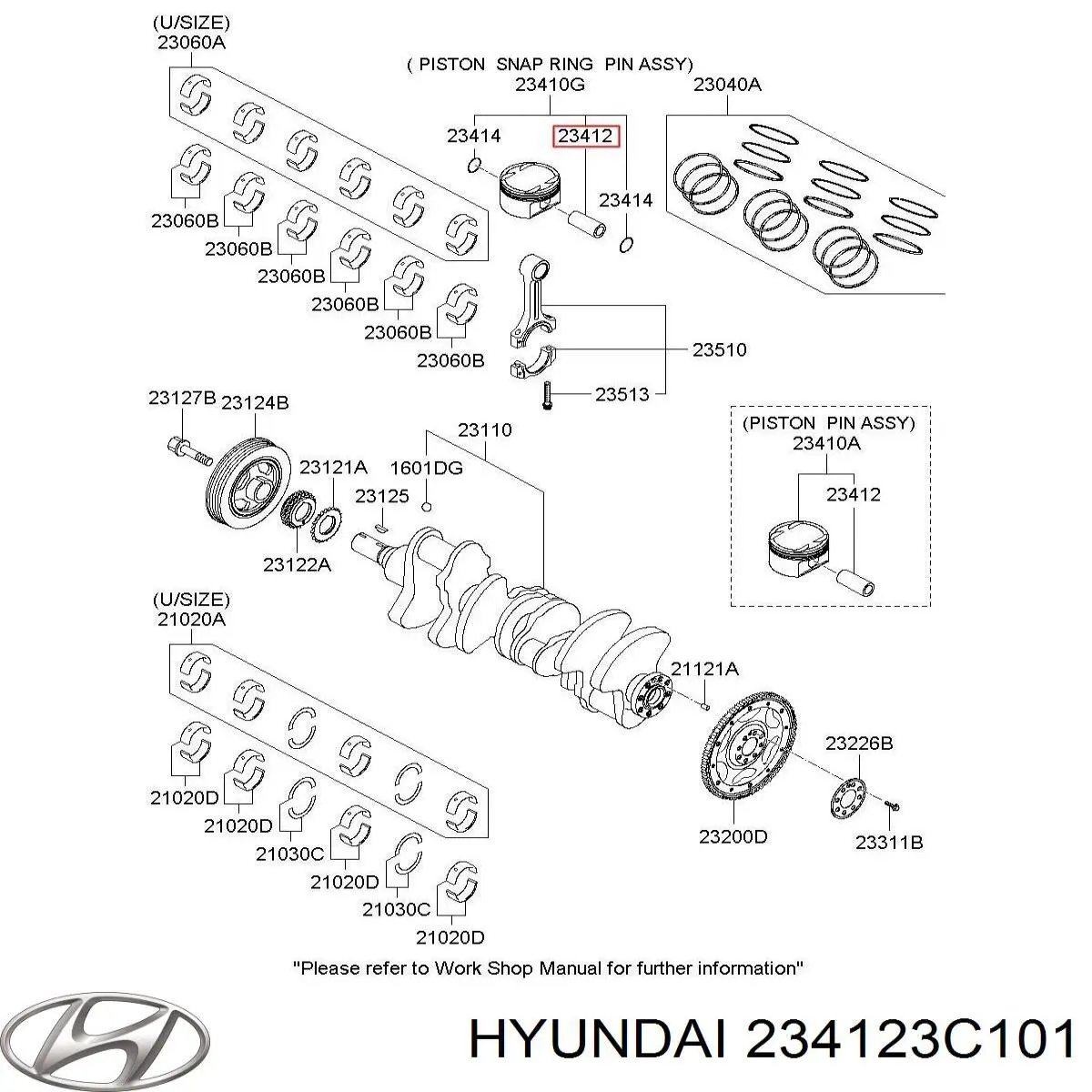 Bulón de pistón para Hyundai Azera (HG)