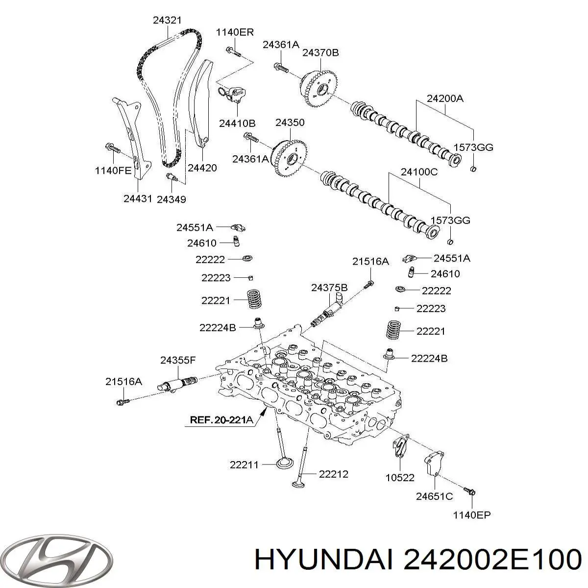 242002E100 Hyundai/Kia árbol de levas escape