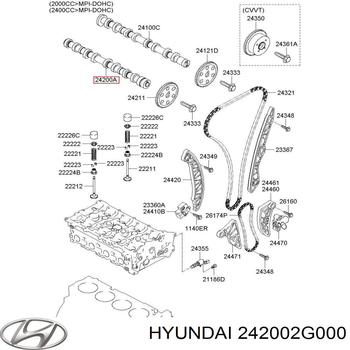 Eje de levas de escape para Hyundai Sonata (YF)