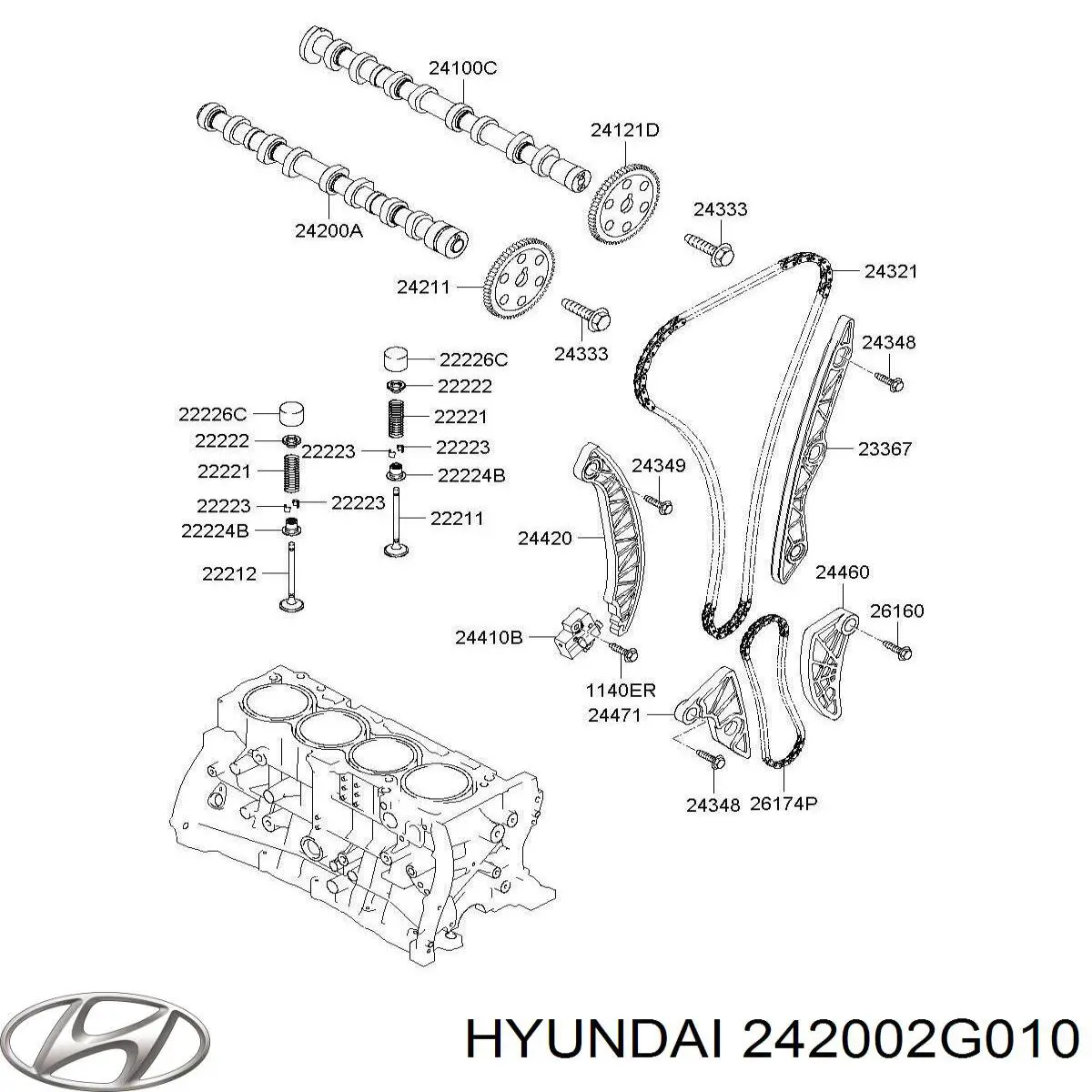 242002G010 Hyundai/Kia árbol de levas escape