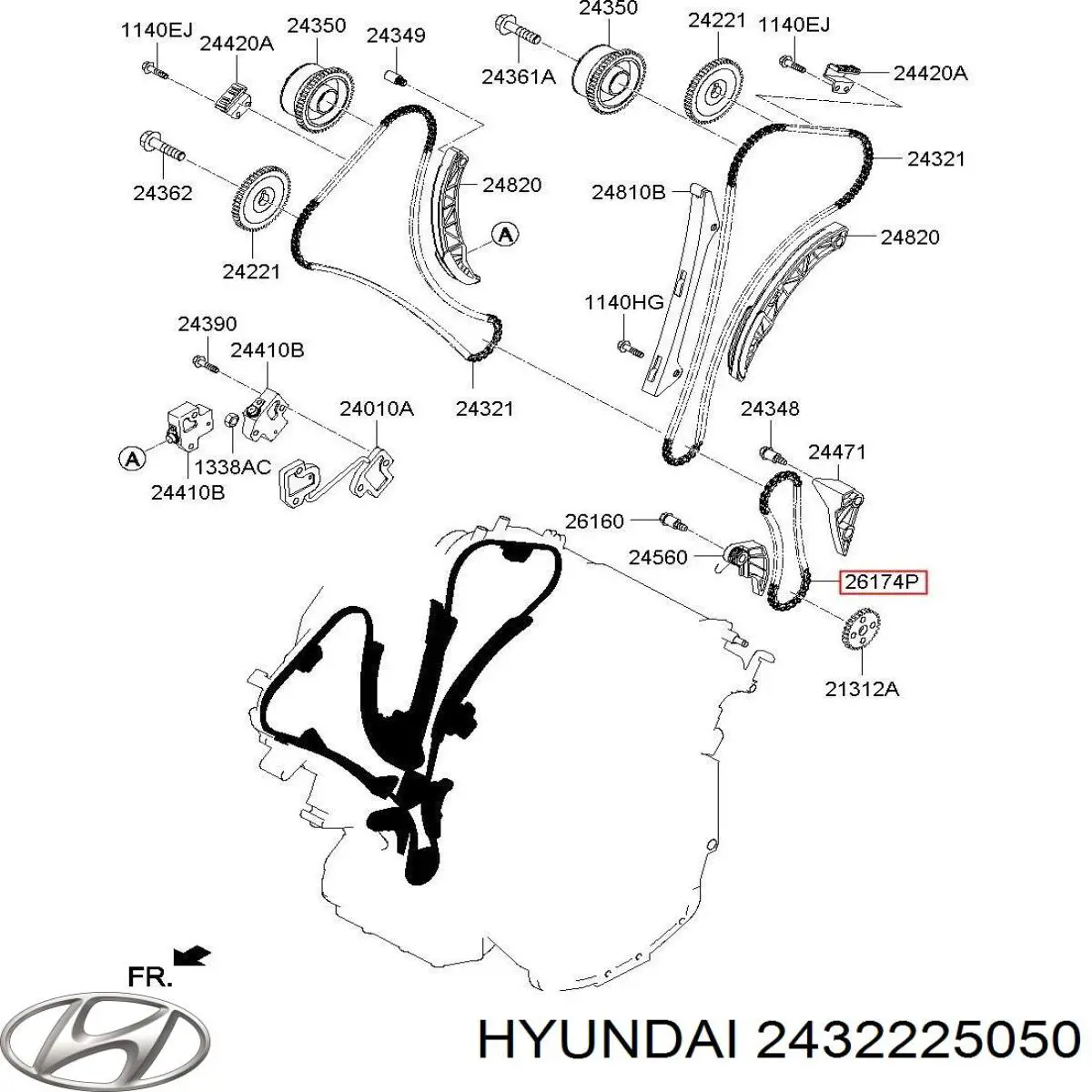 Cadena de la Bomba Aceite 2432225050 Hyundai/Kia