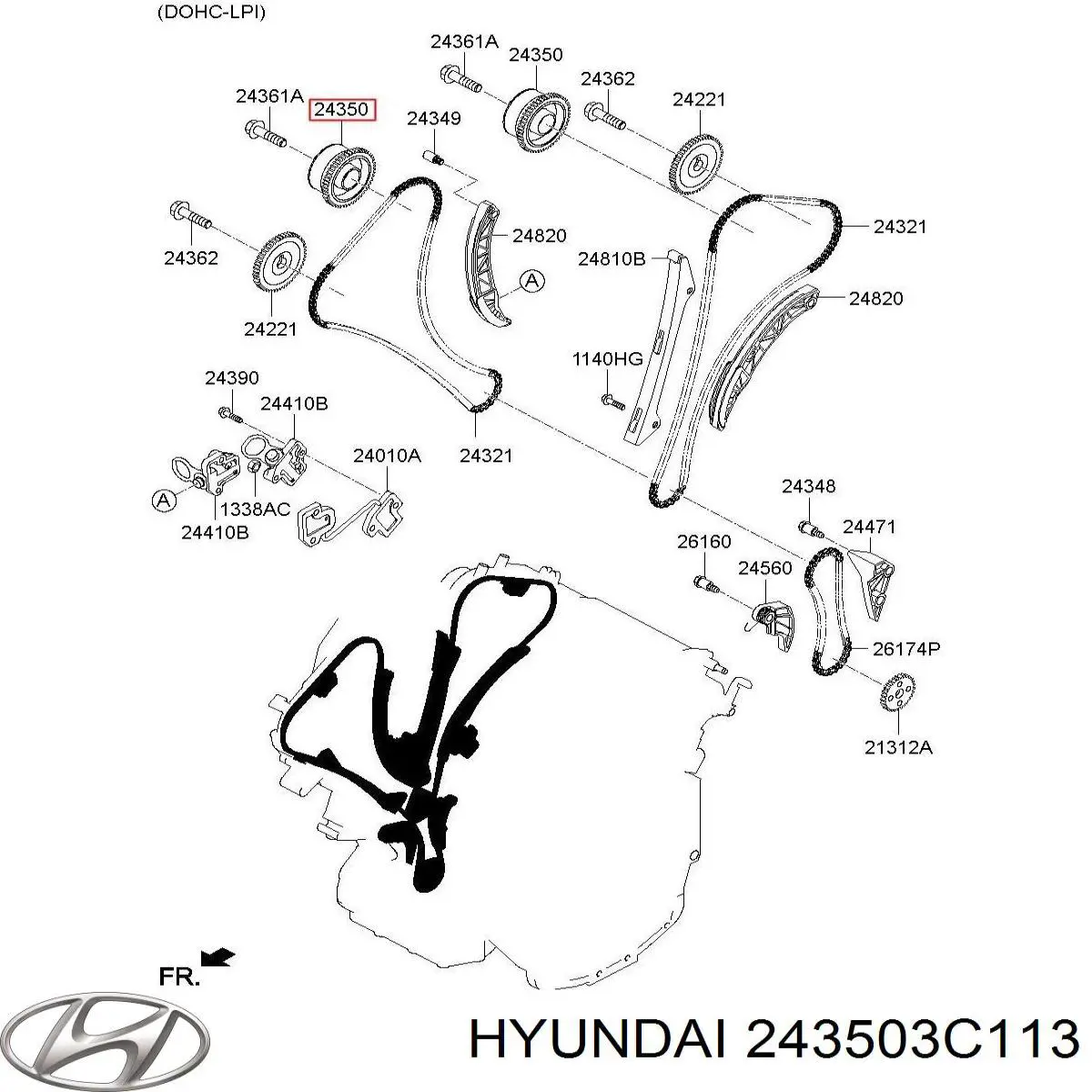 243503C112 Hyundai/Kia rueda dentada, árbol de levas lado de admisión