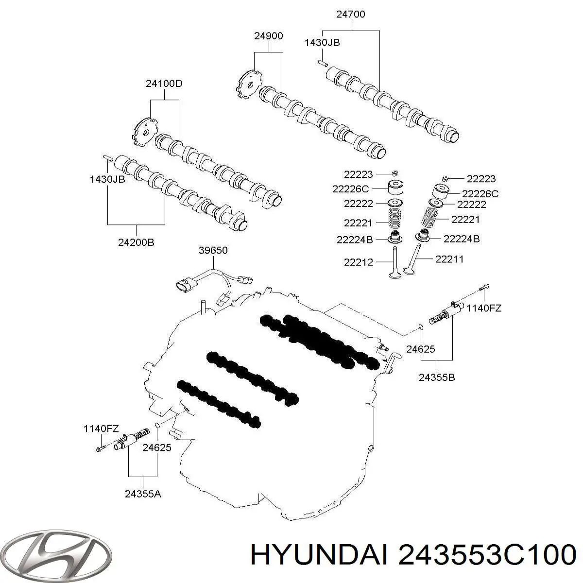 Válvula reguladora de presión de aceite 243553C100 Hyundai/Kia