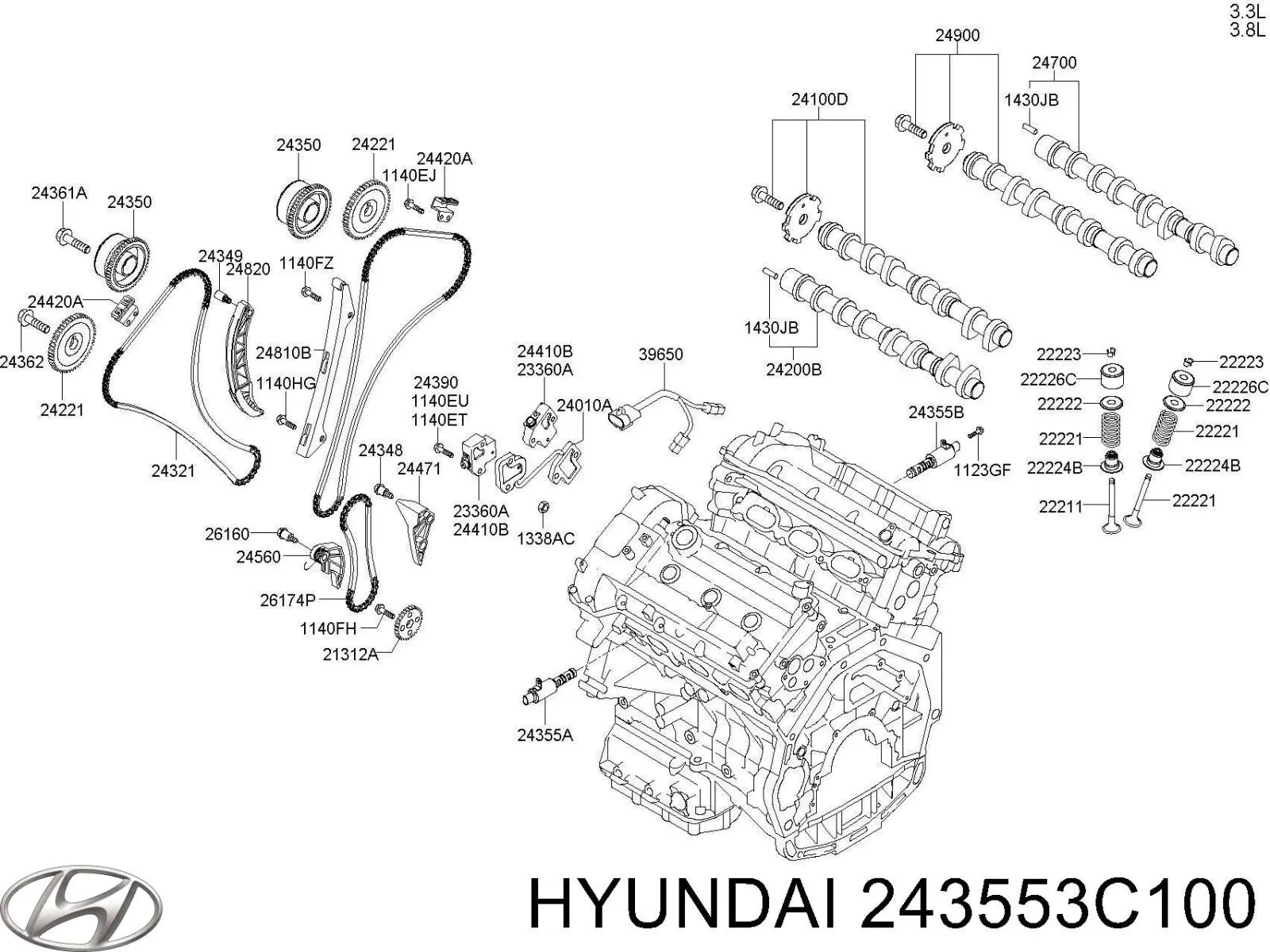 Válvula reguladora de presión de aceite Hyundai/Kia 243553C100
