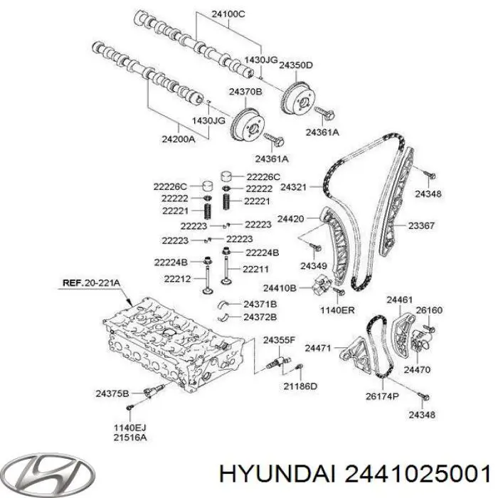 Tensor de cadena de distribución 2441025001 Hyundai/Kia