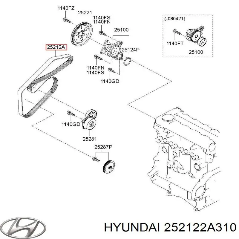 Correa de alternador 252122A310 Hyundai/Kia