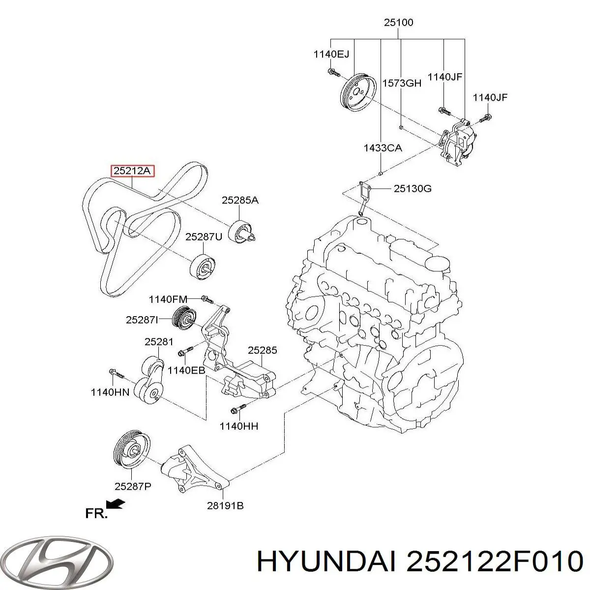 Correa de alternador 252122F010 Hyundai/Kia