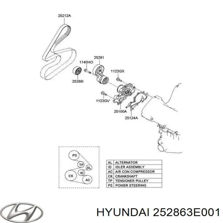 Comprar 252863E001 Hyundai/Kia Polea inversión/guía, correa poli V