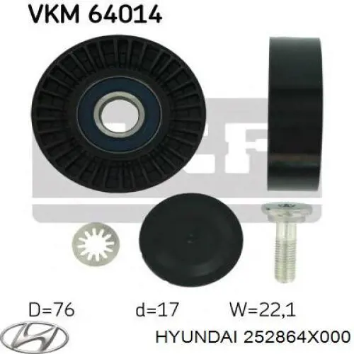 Comprar 252864X000 Hyundai/Kia Polea inversión/guía, correa poli V