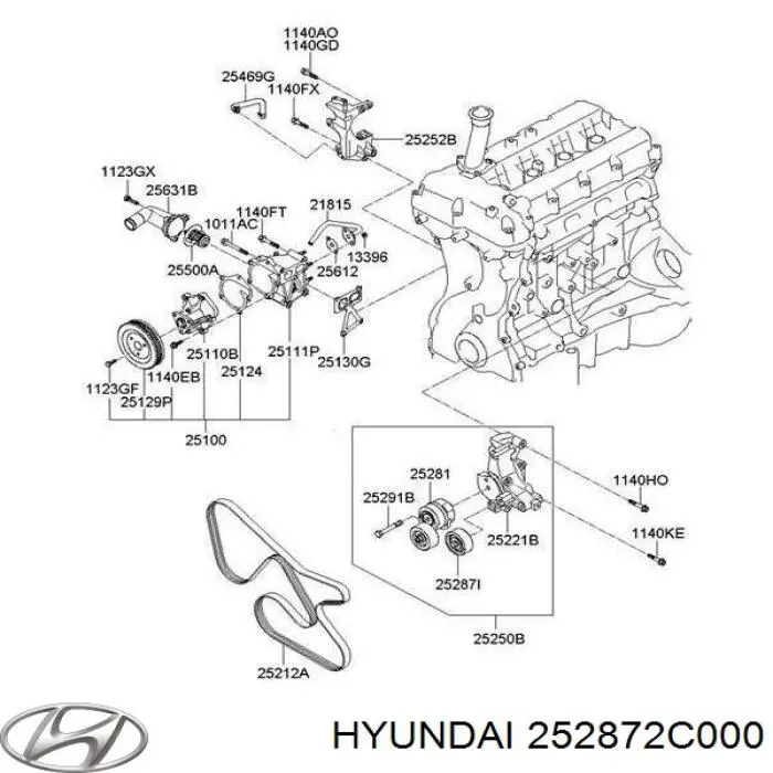 Comprar 252872C000 Hyundai/Kia Polea tensora, correa poli V
