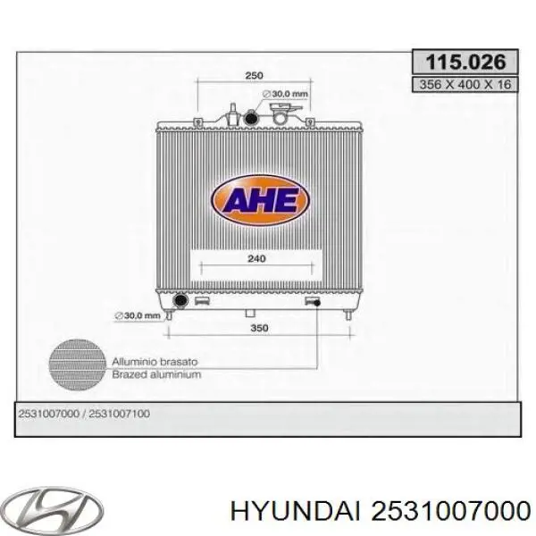 2531007000 Hyundai/Kia radiador refrigeración del motor