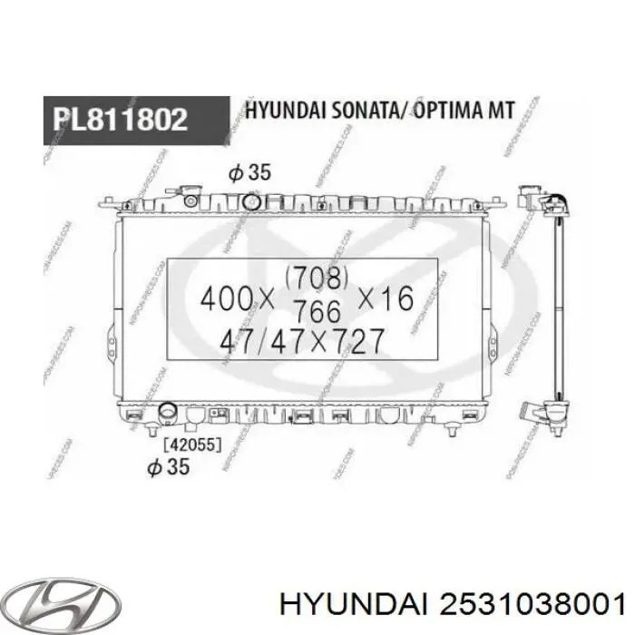 2531038001 Hyundai/Kia radiador refrigeración del motor