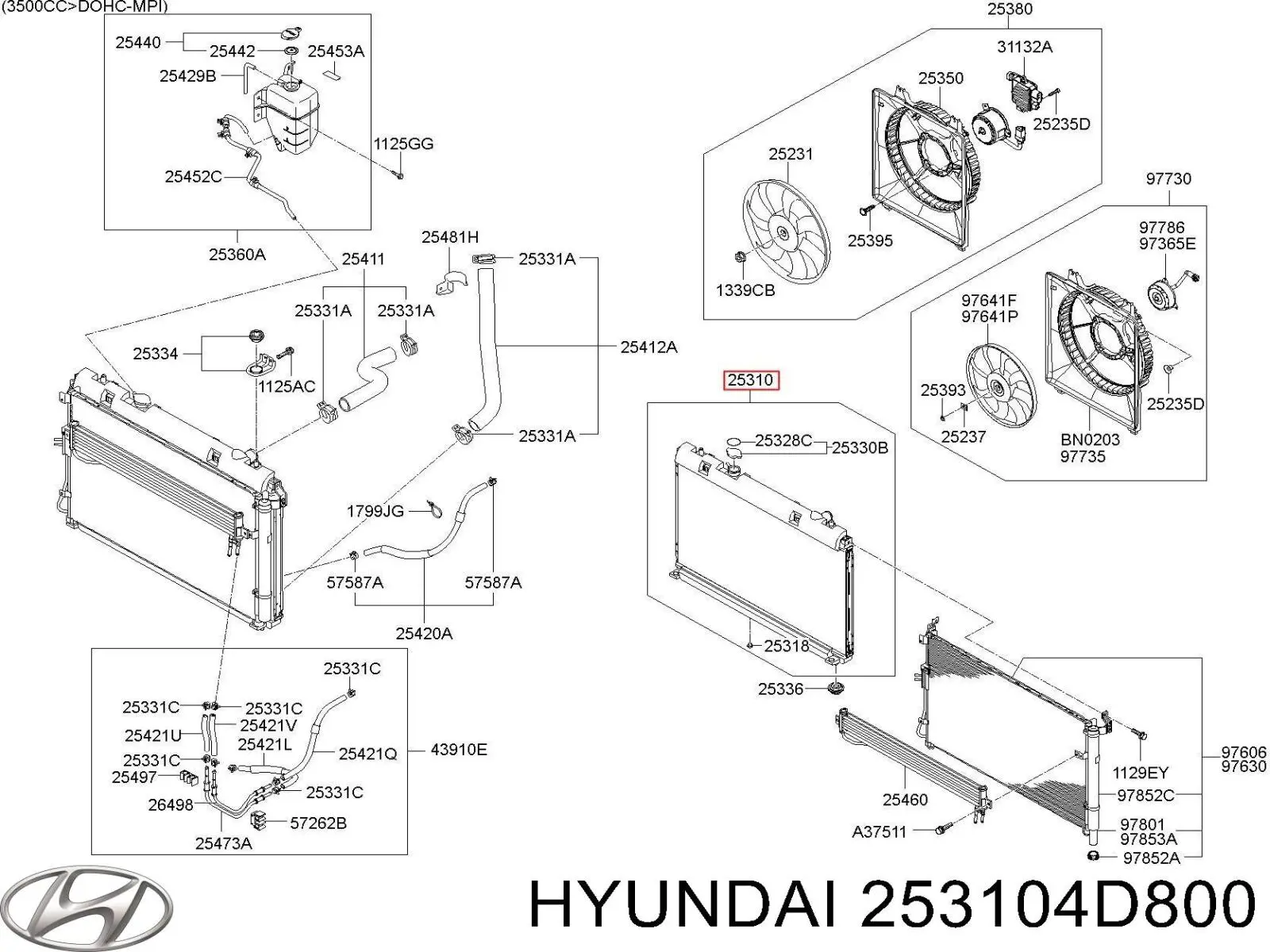 Radiador 253104D800 Hyundai/Kia