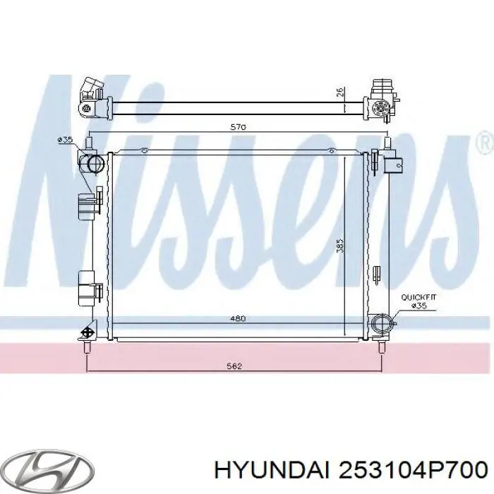 253104P700 Hyundai/Kia radiador refrigeración del motor