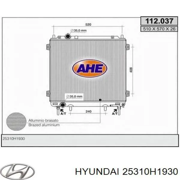 25310H1930 Hyundai/Kia radiador refrigeración del motor