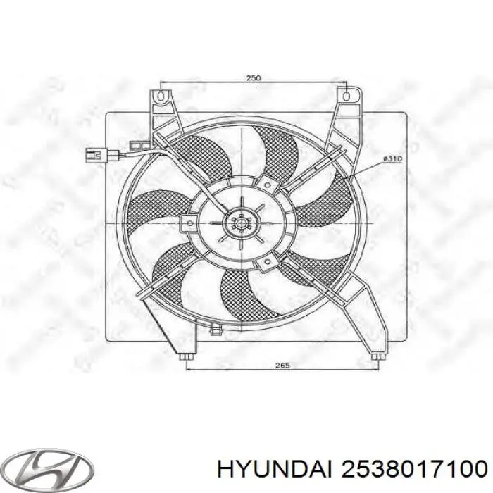 2538017100 Hyundai/Kia difusor de radiador, ventilador de refrigeración, condensador del aire acondicionado, completo con motor y rodete