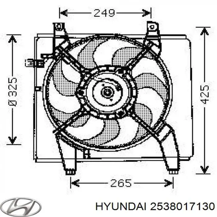 2538017130 Hyundai/Kia difusor de radiador, ventilador de refrigeración, condensador del aire acondicionado, completo con motor y rodete