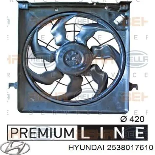 2538017610 Hyundai/Kia difusor de radiador, ventilador de refrigeración, condensador del aire acondicionado, completo con motor y rodete