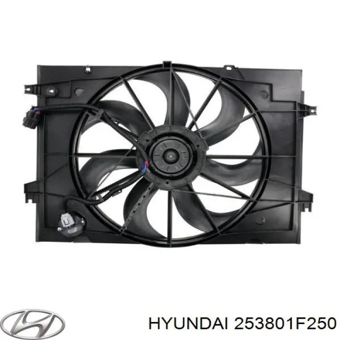 253801F250 Hyundai/Kia difusor de radiador, ventilador de refrigeración, condensador del aire acondicionado, completo con motor y rodete