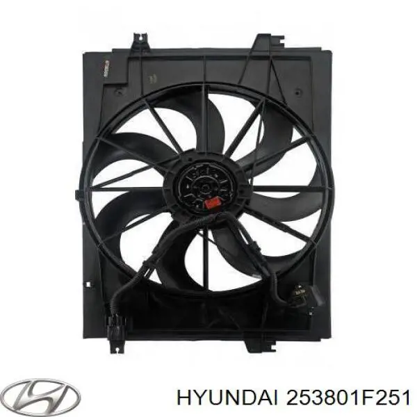 253801F251 Hyundai/Kia difusor de radiador, ventilador de refrigeración, condensador del aire acondicionado, completo con motor y rodete