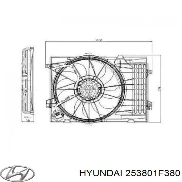 25380-1F380 Hyundai/Kia difusor de radiador, ventilador de refrigeración, condensador del aire acondicionado, completo con motor y rodete