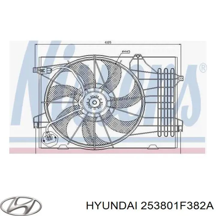 253801F382A Hyundai/Kia difusor de radiador, ventilador de refrigeración, condensador del aire acondicionado, completo con motor y rodete