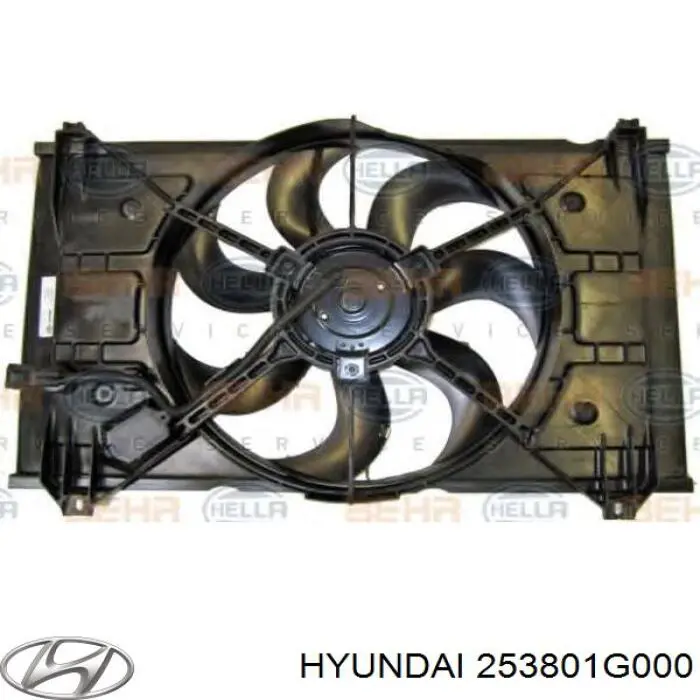 253801G000 Hyundai/Kia difusor de radiador, ventilador de refrigeración, condensador del aire acondicionado, completo con motor y rodete