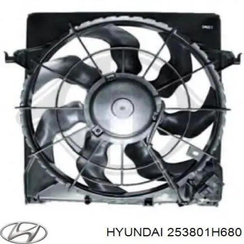 253801H680 Hyundai/Kia difusor de radiador, ventilador de refrigeración, condensador del aire acondicionado, completo con motor y rodete
