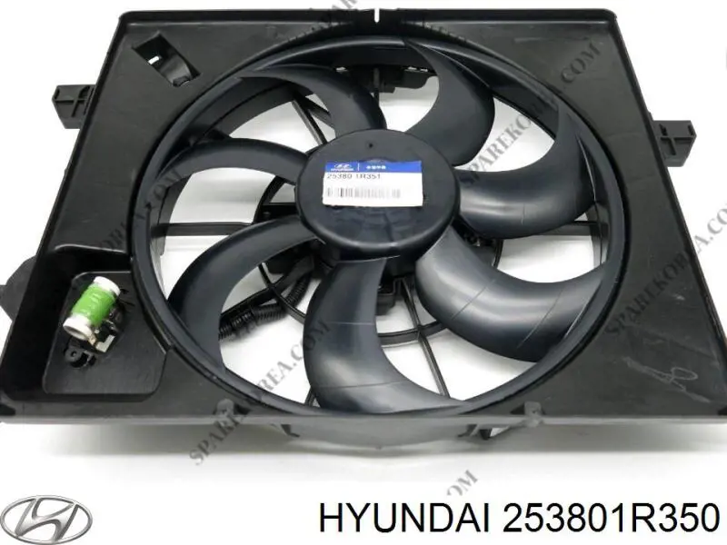 253801R350 Hyundai/Kia difusor de radiador, ventilador de refrigeración, condensador del aire acondicionado, completo con motor y rodete