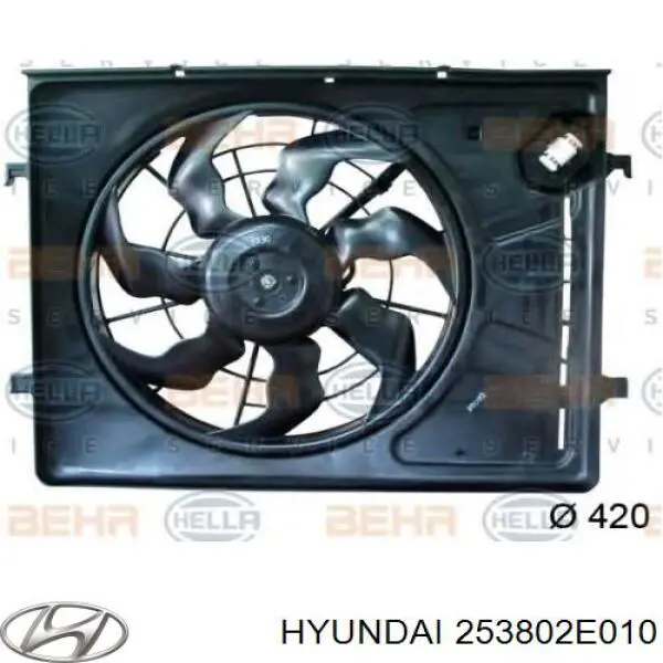 253802E010 Hyundai/Kia difusor de radiador, ventilador de refrigeración, condensador del aire acondicionado, completo con motor y rodete