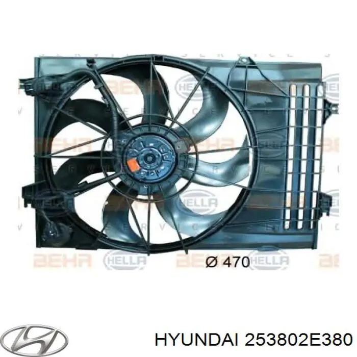 253802E380 Hyundai/Kia difusor de radiador, ventilador de refrigeración, condensador del aire acondicionado, completo con motor y rodete