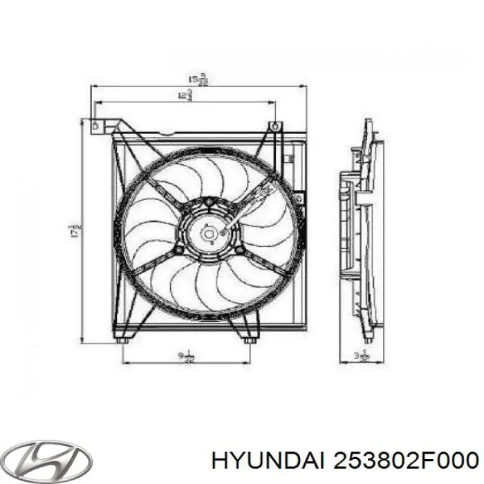 253802F000 Hyundai/Kia difusor de radiador, ventilador de refrigeración, condensador del aire acondicionado, completo con motor y rodete