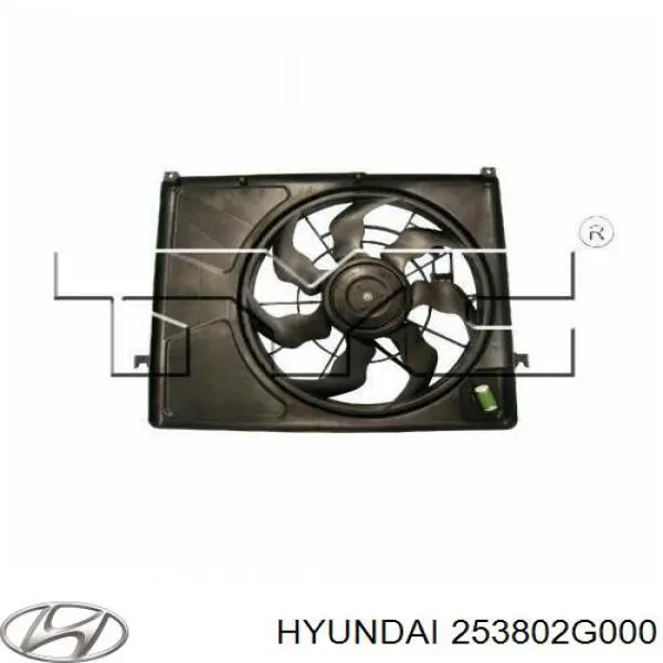 253802G000 Hyundai/Kia difusor de radiador, ventilador de refrigeración, condensador del aire acondicionado, completo con motor y rodete