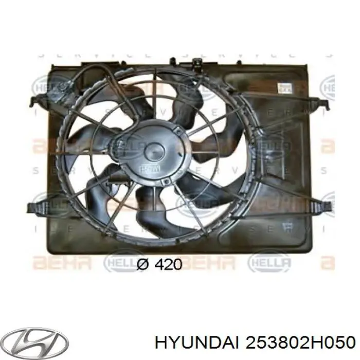 253802H050 Hyundai/Kia difusor de radiador, ventilador de refrigeración, condensador del aire acondicionado, completo con motor y rodete