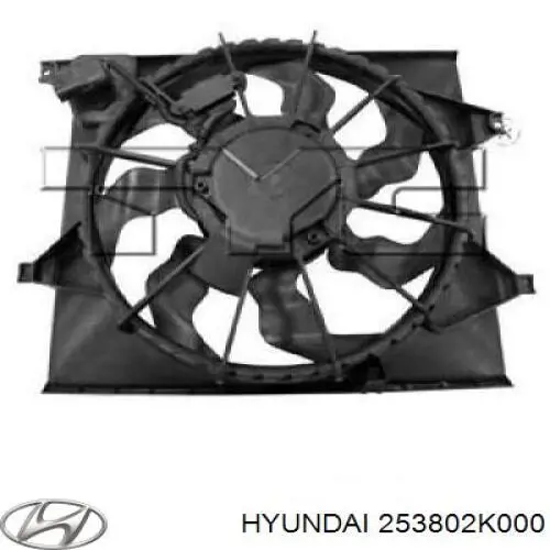 253802K000 Hyundai/Kia difusor de radiador, ventilador de refrigeración, condensador del aire acondicionado, completo con motor y rodete