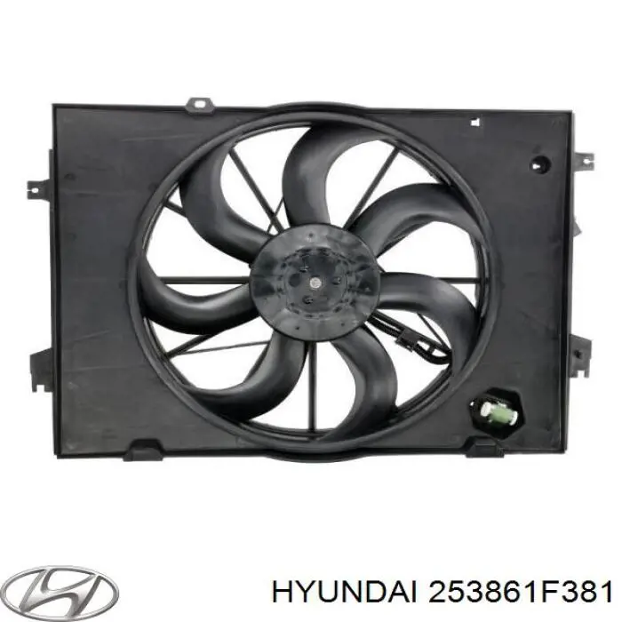 253861F381 Hyundai/Kia difusor de radiador, ventilador de refrigeración, condensador del aire acondicionado, completo con motor y rodete
